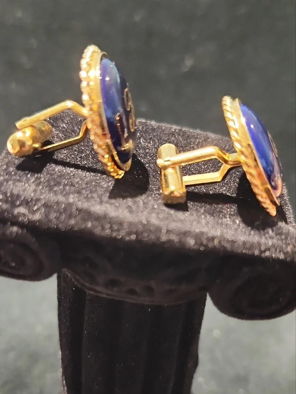Vintage Okura Navy Blue Porcelain Cufflinks – Gold 